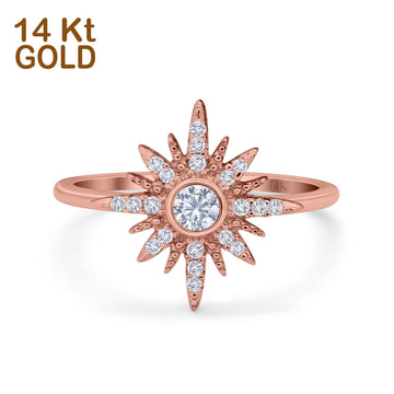 14K Rose Gold Cluster Starburst Ring Round Bridal Simulated CZ Wedding Engagement Ring Size-7